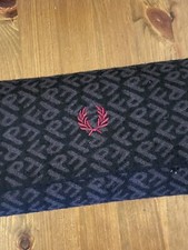 Fred Perry FP Design Long Scarf 5ft Black Grey 100% Wool