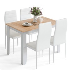Mondeer 5PCS Dining Table Set Kitchen Dining Table and 4 Faux Feather Chairs