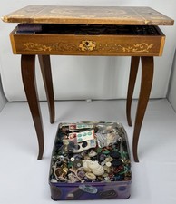 Sewing Box With Contents Wooden Table Inlaid Lid Musical Side Table