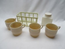 2 vintage Brexton picnic Bandalasta tea cups, milk bottle & cup holder basket