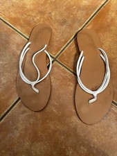 Ladies Next Size 6 White Leather Flat Toe Post  Sandals