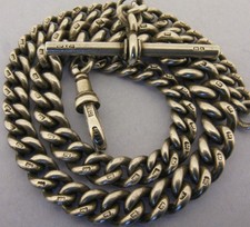 Antique Solid Sterling Silver Albert Pocket Watch Chain & T-Bar Bir 1900