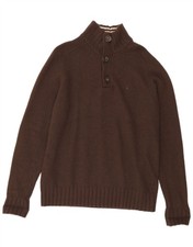 MUSTO Mens Button Neck Jumper Sweater Large Brown Wool AH20