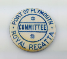 LARGE CELLULOID & TIN PORT OF PLYMOUTH ROYAL REGATTA COMMITTEE BADGE c1920s