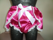 ABDL SATIN DEEP PINK WHITE LACE TRIM PETTI PANTS SIZE M/L BOW