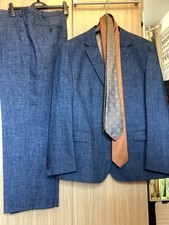 M&S GREY BLUE LINEN SUIT 48”