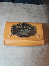 Vintage Brown Shoe Shine Case w/ two original brushes and shoe polish 