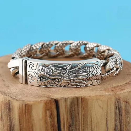 Men silver dragon bracelet - silver,