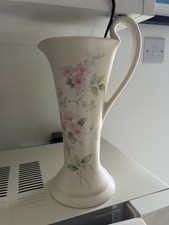Aldridge Pottery White Ornamental Vase jug with Flowers in Pastel pink Colours