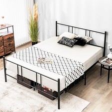 Double Size Metal Bed Frame Mattress Foundation with Headboard & Footboard
