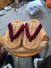 Vintage Traditional Japanese Geta Sandals Wooden Shoes Straw Soles Geisha Kimono