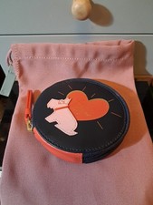 Radley Small Leather Circular Coin Purse. Blue . ' Heart Eyes '.