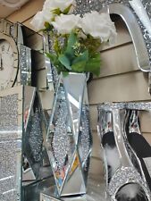 30cm Crushed Diamond Flower Mirror Vase Silver Crystal Glass Vase Mirrored Decor