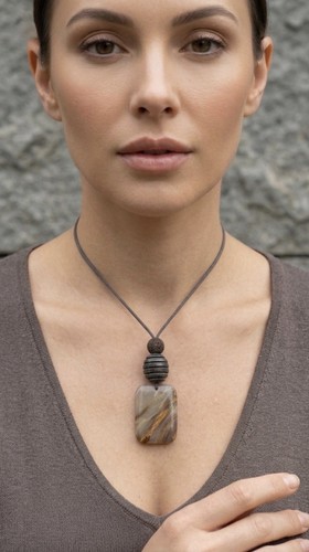 Natural agate stone pendant - natural,