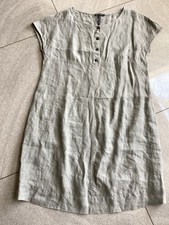Ladies SARAH PACINI 100% Linen Khaki Knee Length Day Dress Size 2 Bnnt