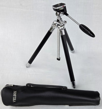 Vintage Velbon Telescopic Chrome Plated Metal Camera Tripod 11-44 Inches & Case
