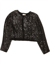 VINTAGE Womens Sequin Bolero Jacket UK 14 Medium Black ZX03
