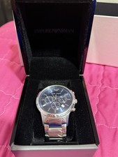 Mens EMPORIO ARMANI Silver and Blue watch used with box etc
