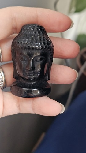 Black obsidian buddha carving - obsidian,