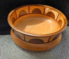 Vintage Hand Made Wooden Fruit and Salad  Bowls with intricate wood  panels.