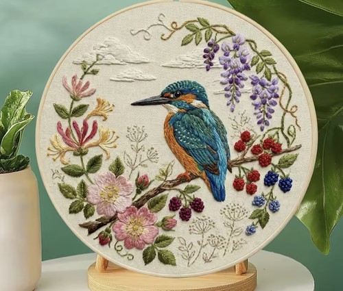 Embroidery kit kingfisher - embroidery, &