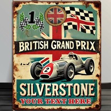 PERSONALISED SILVERSTONE GRAND PRIX F1 RACE GARAGE Vintage Metal Sign RLMGP02