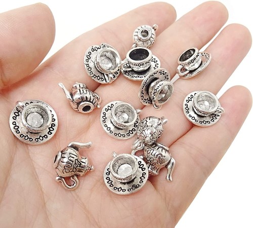 Teacup charm antiqued silver - antiqued,