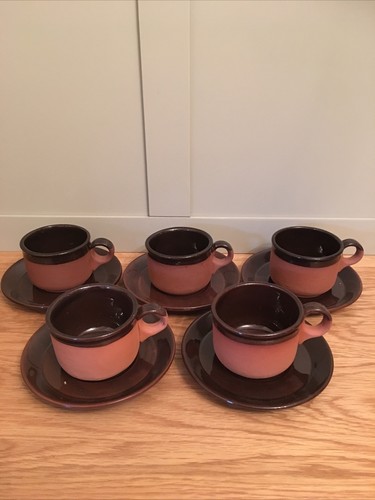 Brown glaze cups saucers - 5,