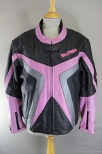 BULLETPROOF BLACK/PINK/SILVER LEATHER BIKER JCKT + ARMOUR/THERMAL LINING SIZE 18