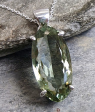 Large Cut PRASIOLITE GREEN AMETHYST 925 Silver Pendant Chain Necklace P188