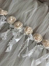 Cream Ivory Wedding Church Pew Decorations Roses  Ribbon Venue Decor Ceremony