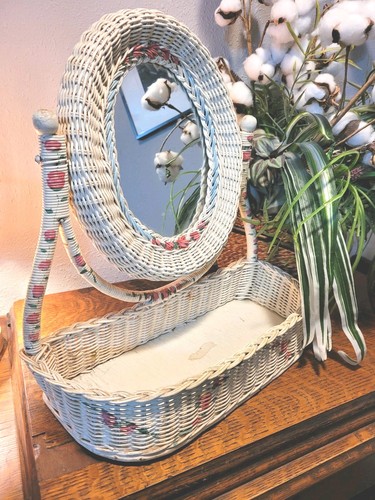 Vtg wicker vanity mirror - wicker,