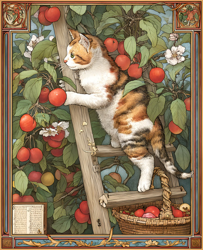 Ginger cat climbing orchard - ginger,