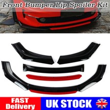 Universal Gloss Black + Red Front Bumper Lip Spoiler Splitter Chin Protector UK