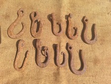 9 Vintage Antique Wrought Iron Hooks Farm Bygone Etc FREE UK P&P 