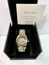 Bulova Mens Automatic Skeleton Dial Exhibition Back Black Dial 43mmWatch 98A146
