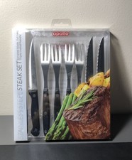 PREMIUM 8 PIECE STEAK KNIVES AND FORK SET STAINLESS STEEL LONG LASTING 