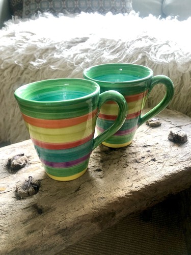 Handmade striped mugs - handmade,