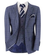 Boys Blue Tweed Check Formal
