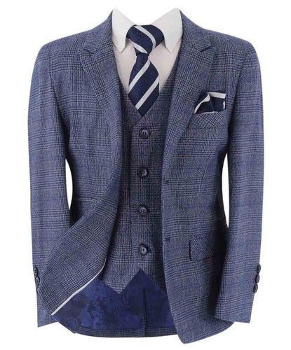Boys blue tweed check - blue,