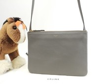 Celine Trio Large Pochette Gray Leather Crossbody Bag 9.6*6.8*1.7 inch