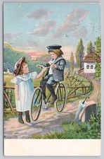 c1905 Children w/ Antique Bicycle Velocipede, Dutch Postcard, Makkum PMK