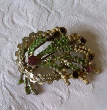 Lucky Heather Cold Painted Metal Brooch Purple Gems Vintage 1950s Jewellery Pin