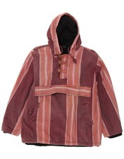 VINTAGE Mens Hooded Anorak Jacket UK 38 Medium Burgundy Striped AT01