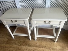 Laura Ashley Clifton Vintage Ivory Rattan Base Bedside Tables X 2