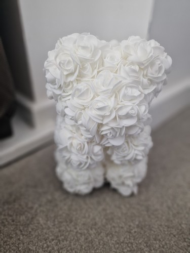 Luxury white rose teddy bear - white,