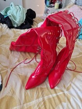Red Thigh Length Boots Size 6
