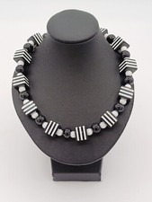 Striking Retro Style Black & White Strip Cube Beaded Magnetic Necklace