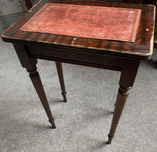 Mahogany Rectangular Small Occasional Side, Wine, Lamp Table Red Leather Top