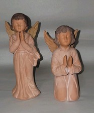 Terracotta Clay Praying Angels Figurines  5.75" & 6.75" Made In Taiwan 